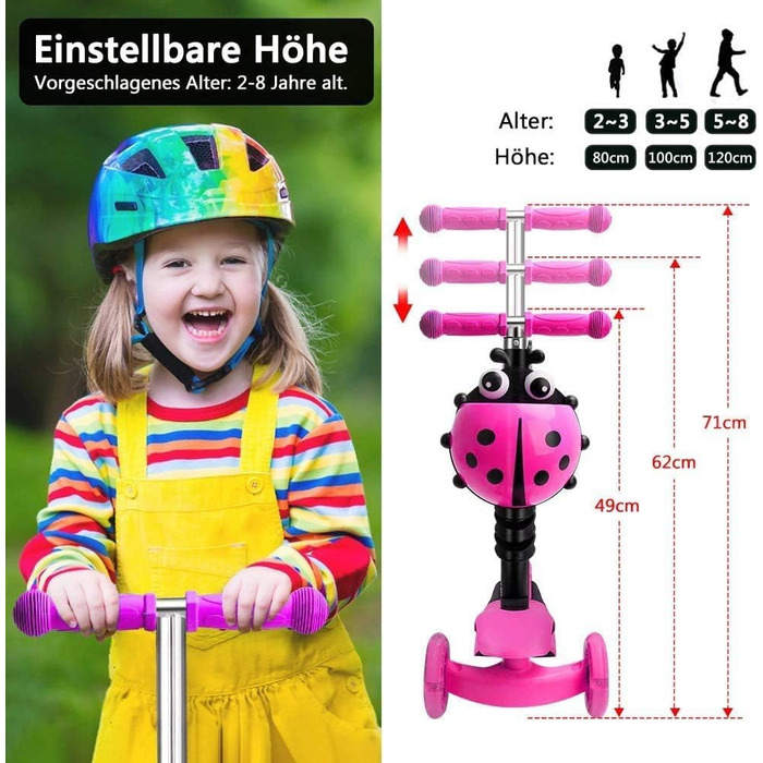 В-1 Дитячий самокат Самокат зі знімним кошиком для мультфільмів Сидіння штовхач Світлодіодні великі колеса Зручна спинка Регульова