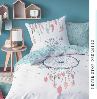 Комплект постільної білизни Matt&Rose TRAUMFNGER 135x200 80x80 - постільна білизна для дівчаток - фланель/бобр - Ловець снів, квіт