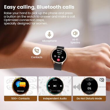 Жіночий круглий смарт-годинник із функцією телефону, фітнес-трекер із сенсорним екраном 1,39 дюйма, монітором серцевого ритму, монітором SpO2, монітором сну, монітором менструального циклу, понад 120 спортивних режимів, крокоміром для iOS та Android (чорн