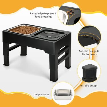 Піднята миска для собак PETTOM (2 x 1,6 л), 4 підставки для мисок з регульованою висотою, миска з нержавіючої сталі та герметична поїлка, складна та нековзка піднята миска для собак великих та малих собак