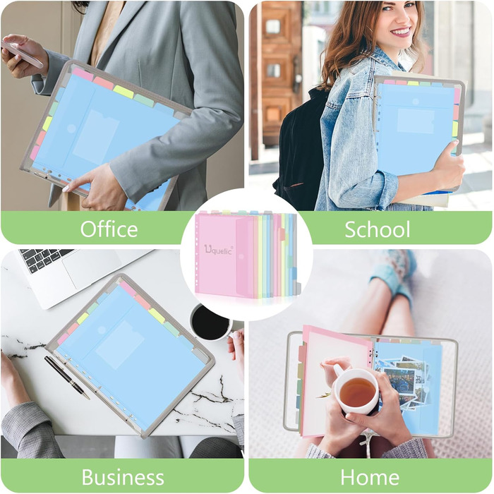 Папка-органайзер Uquelic, папка для документів A4 з 12 пластиковими кишенями для документів, водонепроникна папка з ПВХ на блискавці папка для школи, дому, офісу (сіра)