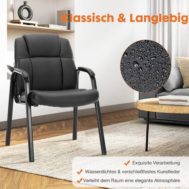 Крісла для рецепцій, крісла для відвідувачів конференцій, зручні робочі крісла, офісні крісла з високоякісною оббивкою та чохлом зі штучної шкіри, крісло для зали очікування з підлокітниками, м&39яке, комплект з , насичено-чорний колір, 1 упаковка