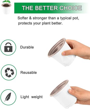 Горщики для розсади 9 см з лотком для розсади (без отворів) 4 лотки для посадки з 50 горщиками для розсади, для підвіконь та теплиць, для пророщування рослин, мікрозелені, гідропонного вирощування, 50 шт. білого пластику 9 см та лоток