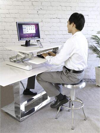 Стіл-конвертер Seville Classics 90 см з пневматичним регулюванням висоти сидячи-стоячи з газовою пружиною, металевий, білий 90 см x 59 см пневматичний білий