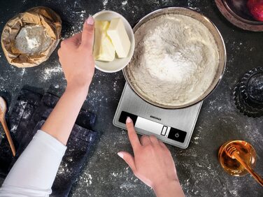 Цифрові кухонні ваги сріблястого кольору з нержавіючої сталі, вага до 15 кг (точність до 1 г), побутові ваги з запатентованою сенс