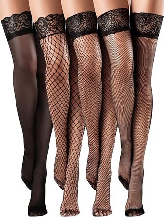 Сет з 4 пар панчох SNDE, мереживні, високі до стегна, універсальний розмір
