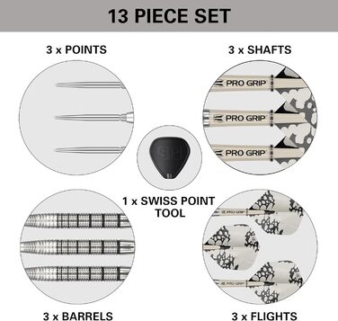 Набір дротиків Target Darts EXO Edition зі сталевим наконечником 90 вольфраму Набори дротиків зі сталевим наконечником, дротики Swiss Point з ручками Pro Grip та 6 деками, інструмент SP у комплекті Професійні набори дротиків 24 г EXO 02