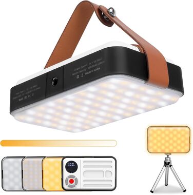 Світлодіодний кемпінговий ліхтар із зарядкою Type-C, портативний кемпінговий ліхтар для намету, двоколірне підсвічування для прямих трансляцій та використання на вулиці, водонепроникний IP63 (чорний та білий)