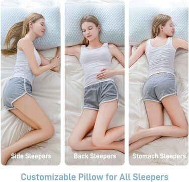 Подушка з подрібненого пінного матеріалу з ефектом пам&39яті, охолоджувальна, м&39яка, розмір &quotqueen-size&quot, регульована, гіпоалергенна, готельної якості, підходить для сну на боці, животі та спині, чохол з бамбукової віскози, Oeko-TEX 1 - Queen