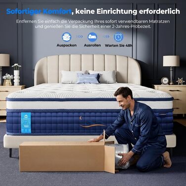 Матрац 90x200 H3 висота 26 см, пружинний блок з гелевої піни з ефектом пам&39яті, ергономічний 7-зонний ортопедичний гібридний матрац з посиленими краями, сертифікований Oeko-Tex та CertiPUR, середньої жорсткості 90 x 200 см