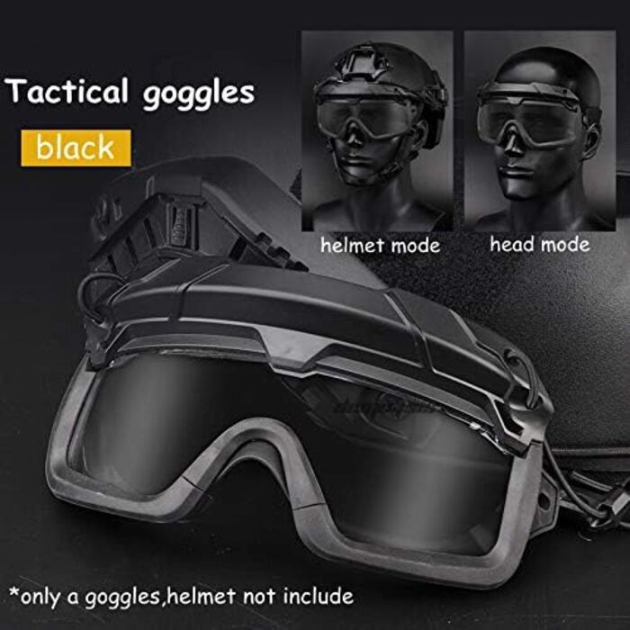 Шолом WLXW Fast Airsoft з 3D розділеними окулярами та тактичною маскою, два режими носіння (голова та шолом), підходить для пейнтбольної зброї, захисних окулярів для ігор на відкритому повітрі, чорного кольору