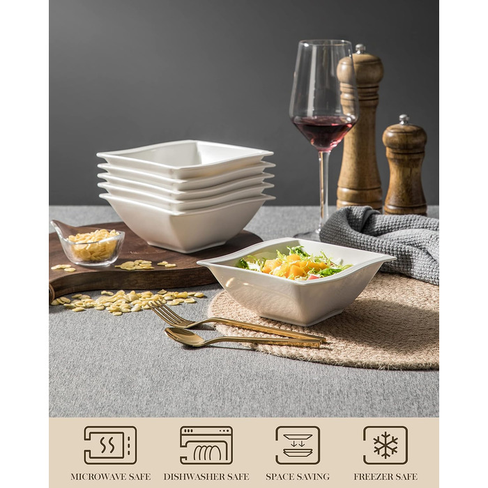 Серія FLORA, набір мисок для порцелянових кремових пластівців з 6 предметів, миска для рису 450 мл, десертна миска для закусок для