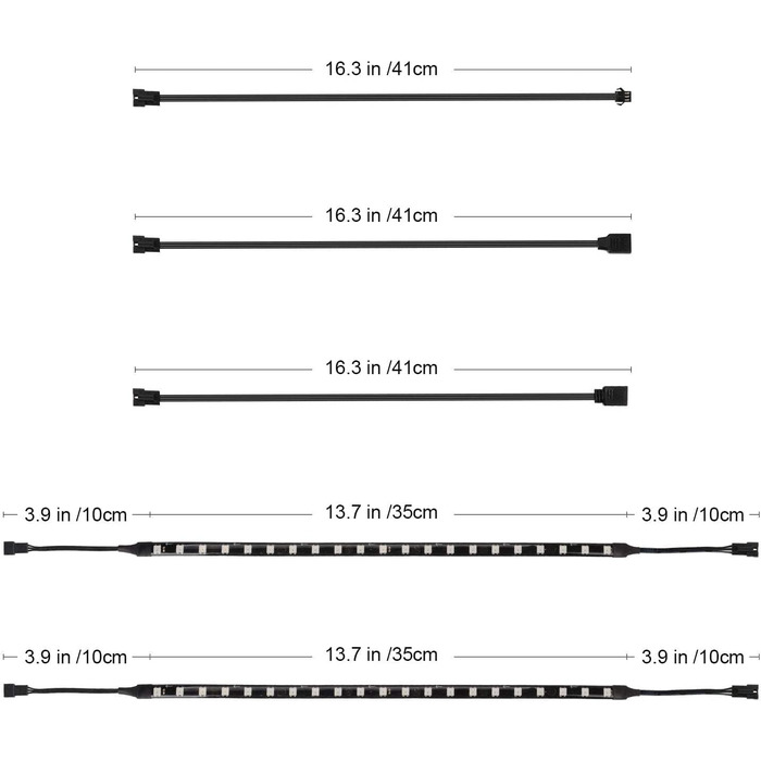 Адресна світлодіодна стрічка RGB J&D PC, 2-пакетна самоклеюча магнітна світлодіодна стрічка RGB плюс подовжувач із 3-контактним RGB-роз'ємом 5 В для материнської плати та корпусу ПК, 13,8 дюйма