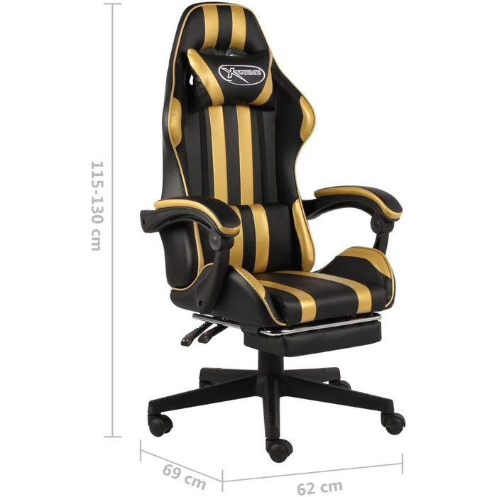Ігрове крісло LAPOOH з підставкою для ніг, офісне крісло, ігрове крісло, ігрове крісло, письмове крісло, обертове крісло, чорно-золота штучна шкіра