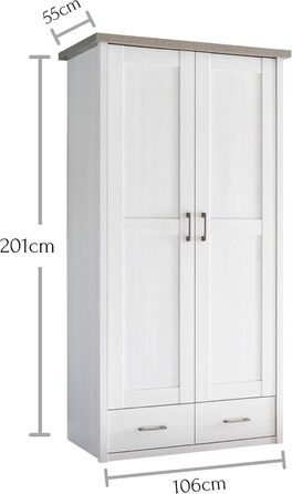 Елегантна шафа LUCA з 2 дверима для дитячої кімнати - Універсальна шафа з орними дверима та великим місцем для зберігання в кольорі &quotСосновий білий&quot / &quotТрюфель&quot - 106 x 201 x 55 см (Ш/В/Г)