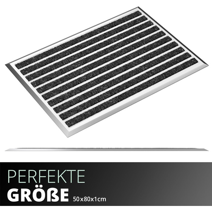 Килимок для вулиці, сірий, 80 x 50 см, алюмінієвий килимок, килимок для вулиці, алюмінієвий брудозатримуючий килимок, килимок для вулиці, килимок для входу, килимок для входу в будинок, килимок 50 x 80 см (прямокутний) зі срібною облямівкою