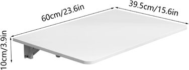 Розкладний настінний стіл NICEME 60x40 см, настінний розкладний стіл, обідній стіл з плаваючим столом, невеликий настінний столик для кухні, балкону та вулиці (білий)