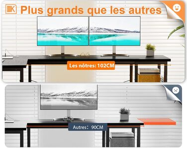 Ігровий стіл ODK, двосторонній ігровий стіл 150102 см з 2 розетками та 2 портами зарядки USB, кутовий стіл з максимальною організацією та місцем для зберігання, чорний 150102 см чорний