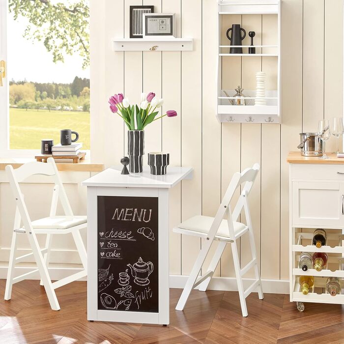 Настінний розкладний обідній стіл SoBuy з відкидною дошкою, розкладний обідній стіл з дошкою для записів, компактний розкладний стіл для кухні, офісу та невеликих кімнат, білий, 50 см x 75 см x 76 см, FWT20-W