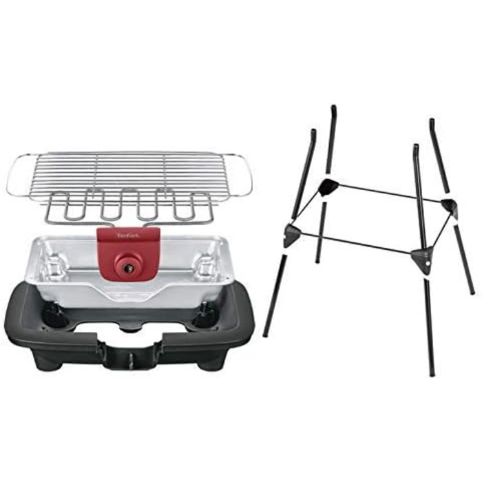 Електричний гриль Tefal Easygrill Adjust BG90F5 з підставкою для вулиці та можливістю використання як настільний, 2300 Вт, площа гриля 870 см, легке очищення, чорний/бордовий