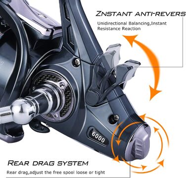 Котушка для лову коропа Sougayilang 5 1 екранована котушка з нержавіючої сталі BB-вуглецевого волокна з безперешкодним перетягуванням котушки для коропової котушки для морської або прісноводної спінінгової риболовлі BDM-6000