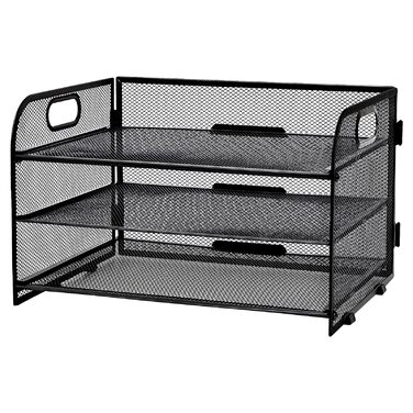 Органайзер для столу з ручкою, 3-ярусний лоток для листів, сітчасті відділення для документів формату А4, органайзер для паперових листів формату А4, лоток для документів, чорний.