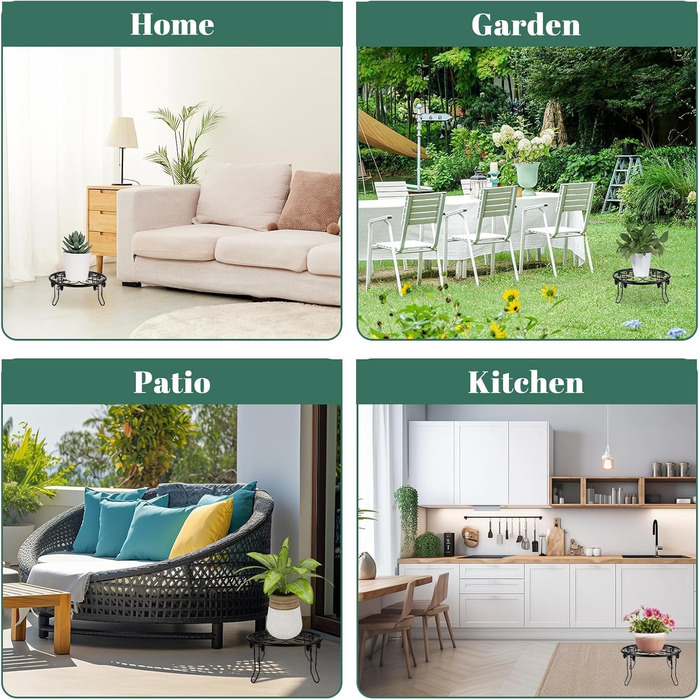 Набір квіткових стільців з 5 шт. , металева підставка для рослин для використання на вулиці та в приміщенні, всепогодний чорний квітковий горщик на ніжках, підставка для рослин для балкону та саду.