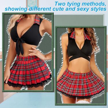 Костюм школярки з 2 предметів для рольової гри, косплей-набір з міні-спідницею-плісою, лялька, сексуальна студентська уніформа для Хеллоуїна, карнавалу та тематичних вечірок, жіноча нічна білизна чорного кольору