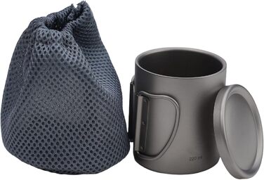 Двостінна кружка для води, 450 мл, для кемпінгу, походів, активного відпочинку ізольована кавова кружка з кришкою, легка та міцна, включаючи футляр для перенесення (220 мл без ручок)