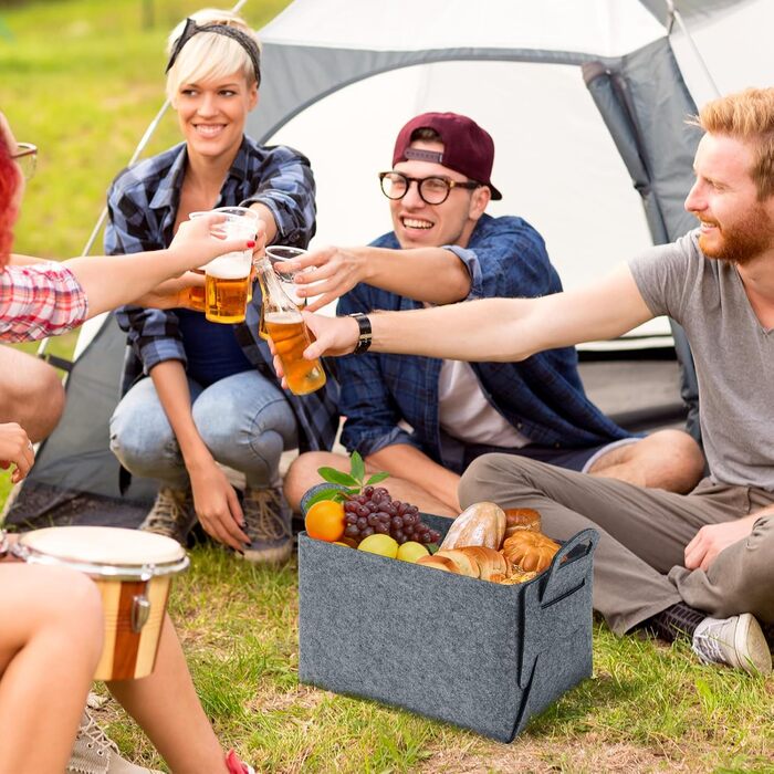 Кошики для зберігання з фетру, великий подарунковий кошик 40x30x24 см (порожній), складний кошик з фетру з двома м&39якими ручками, для одягу, пікніків, спалень, шаф, дерева та дитячих іграшок (темно-сірий), 2