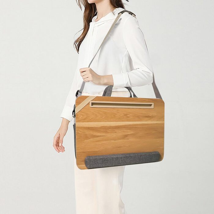 Стіл-підставка на коліна з подушкою, для ноутбука до 15,6 дюймів, з кишенями для зберігання. Портативне робоче місце для дому, університету, офісу (Світло-коричневий)