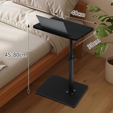 С-подібний приставний столик Simcat, поворотний на 360 градусів, регульований по висоті, підлокітник для дивана, приставний столик для перекусів біля ліжка або крісла з відсіком для мобільного телефону/планшета (чорний)