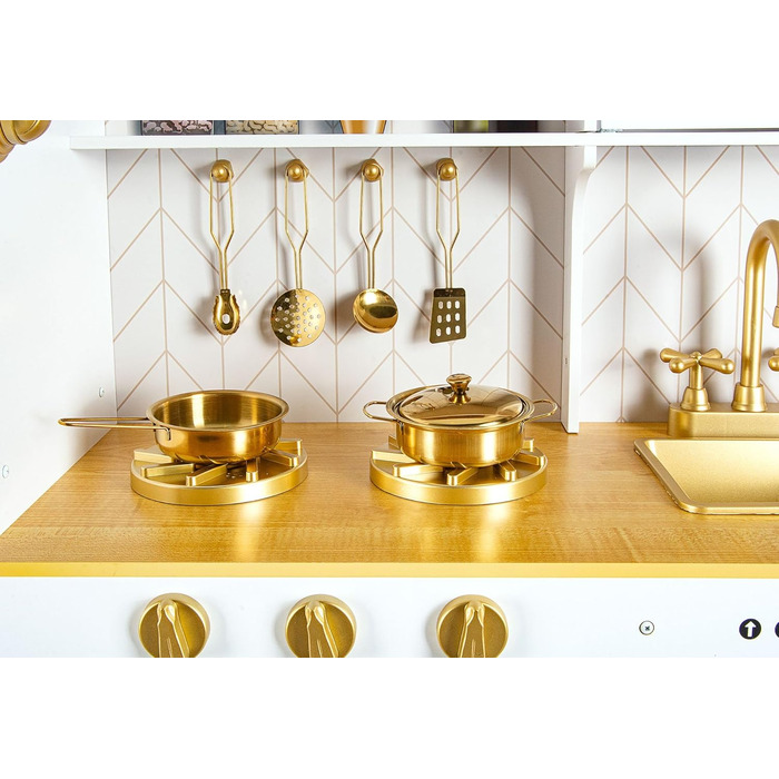 Сучасна дерев&39яна дитяча кухня Leomark з аксесуарами золото Стильна ігрова кухня з духовкою, мийкою та аксесуарами Дерев&39яна і