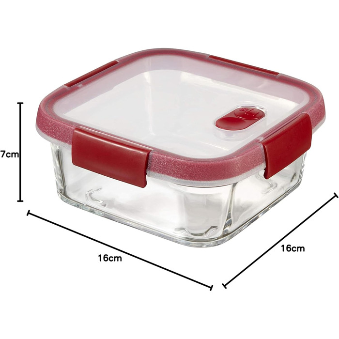 Контейнер для приготування їжі Keter Cook Glas, прозорий/червоний, 33 x 18 x 10.7 см, Скло Smart Glass, 0.7 л, окремо