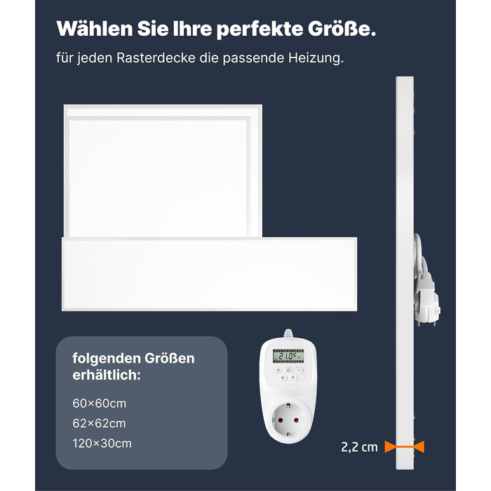 Інфрачервоний обігрівач VIESTA CF 6060 см 360 Вт з термостатом TH12 Карбоново-кристалічна нагрівальна панель для стін, стелі та підвісних стель 60x60 см Plus TH12