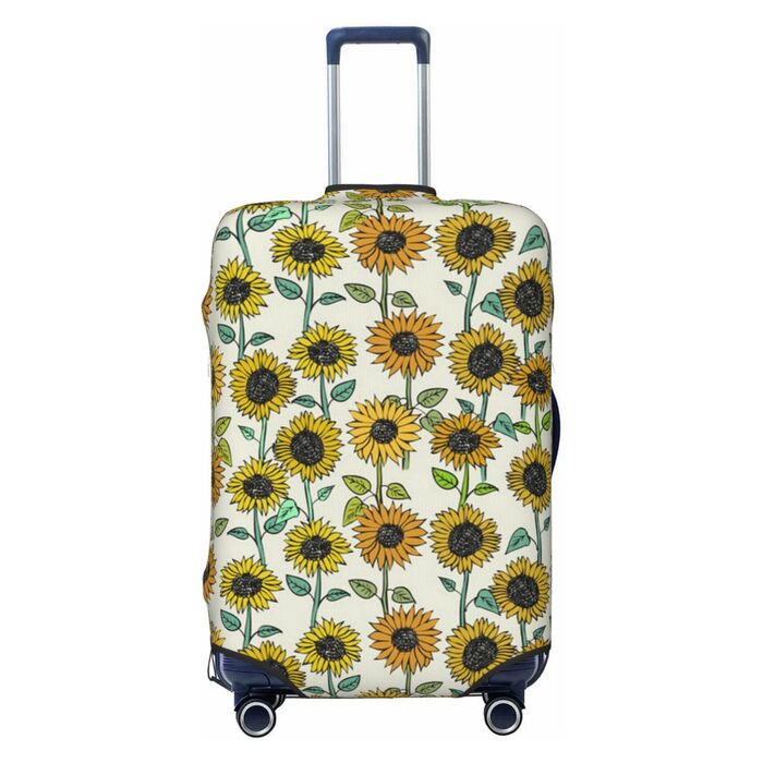 Чохол для валізи Сонячні квіти з еластичною тканиною, захисний від подряпин та пилу, чорний, розмір 80