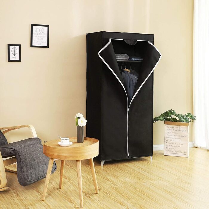 Шафа, Тканинна шафа, Складана шафа з рейкою для одягу, Вішалка для одягу, Місце для зберігання сумок, іграшок, взуття, Спальня, Гардеробна, 75 x 45 x 160 см, Чорний RYG83H