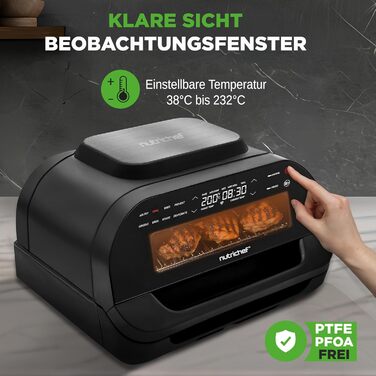 Бездимний гриль-аерофритюр NutriChef 7-в-1, 6 л, зі смарт-термометром, регулюванням температури та антипригарними панелями