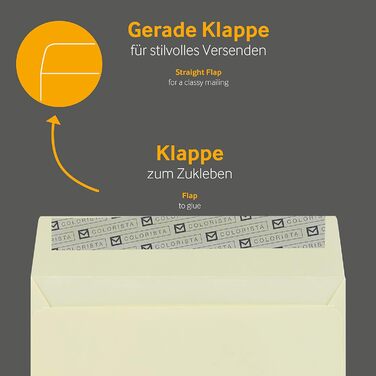 Кольорові конверти, DIN C6/5, Чутливий до тиску клей зі смужками, що відклеюються, Прямий клапан, 130 г/кв.м Colorista, З вікном, Жовтий, Порожні конверти (DIN C6, Кремово-жовтий-50), 100 шт.