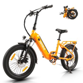 Складаний електровелосипед VT4 20 дюймів з акумулятором 36 В 13 Аг, 20x3,0 дюйми, шини для фетбайка, електровелосипед, що відповідає стандартам ЄС, для чоловіків та жінок, помаранчевий