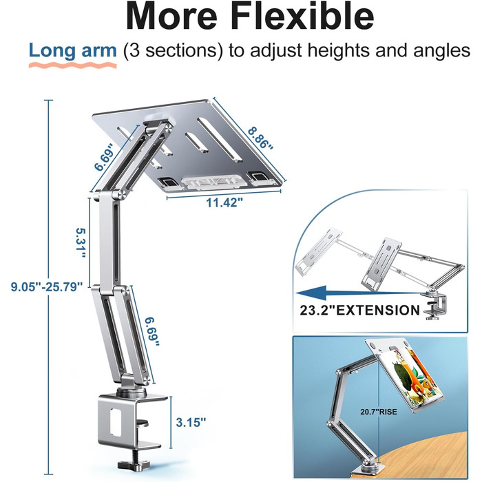 Тримач для ноутбука з поворотним механізмом на 360, алюмінієва підставка для ноутбука на стіл, регульована, складна підставка/тримач для ноутбуків та планшетів 10-16 дюймів, сріблястий