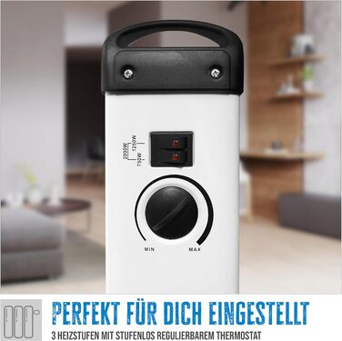 Конвекційний обігрівач Gde GKH 2000 (потужність нагріву 2 кВт, 3 рівні нагріву (0,75/1,25/2 кВт), безступінчастий термостат, максимальна продуктивність обігріву приміщення 45 м, безшумний конвекційний обігрів, захист від перегріву, ручки для перенесення)