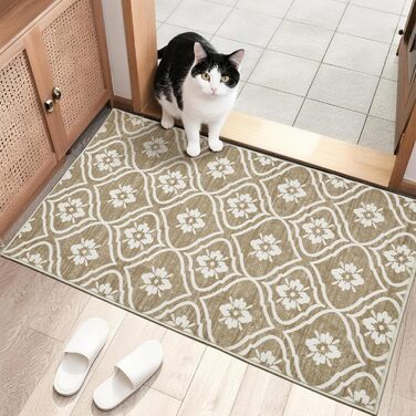 Килимок для кухні Puremy невеликого розміру, 60 x 100 см, для прихожих, ультратонкий з марокканським візерунком, брудовідштовхувальний, можна прати,  для коридору, дитячої кімнати, пральні, спальні, бежевий
