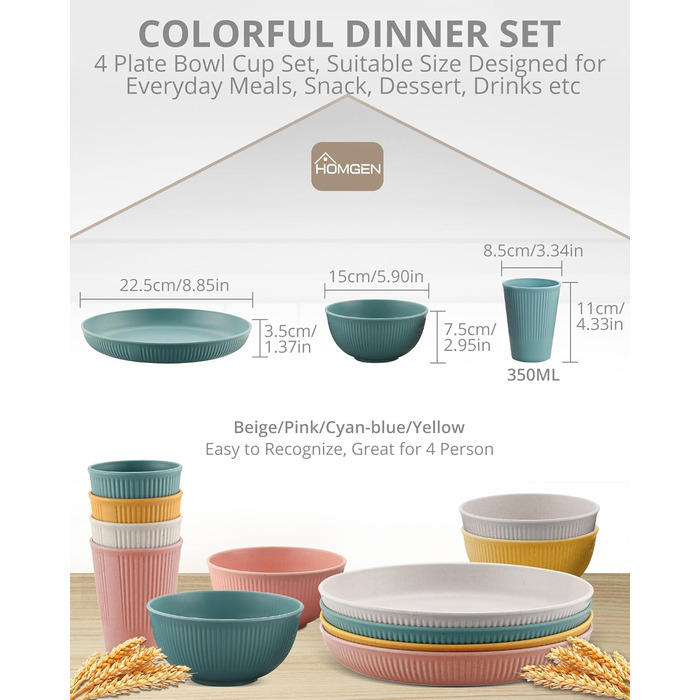 Набір посуду для кемпінгу HOMGEN на 12 осіб пластикові тарілки, миски, чашки та столові прибори для пікніків, відпочинку на природі та грилю (стиль A)