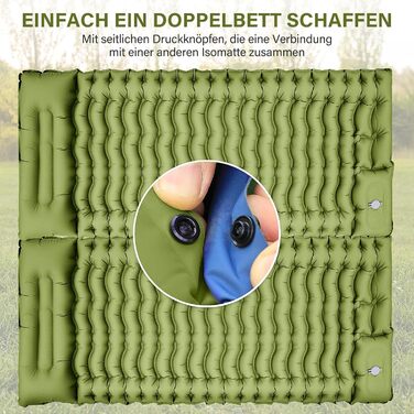 Килимок для сну в кемпінгу, надувний матрац для кемпінгу з ножним насосом та подушкою, компактний та легкий надувний матрац для походів та пляжу Green-1