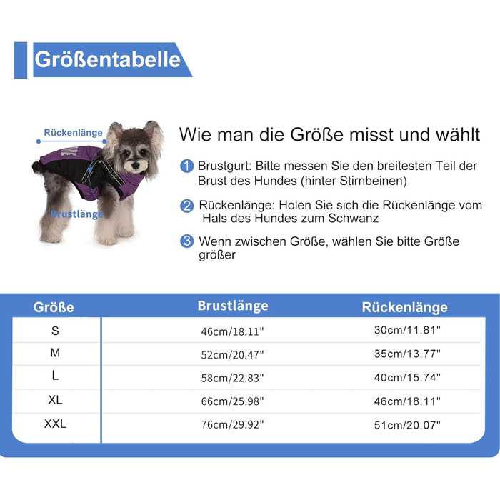 Пальто для собак, куртка для собак, зимове пальто для собак, водонепроникне пальто для собак, шлейка для собак, пальто, пальто для маленьких собак, зимове пальто для собак зі шлейкою для маленьких, середніх та великих собак, L, фіолетовий