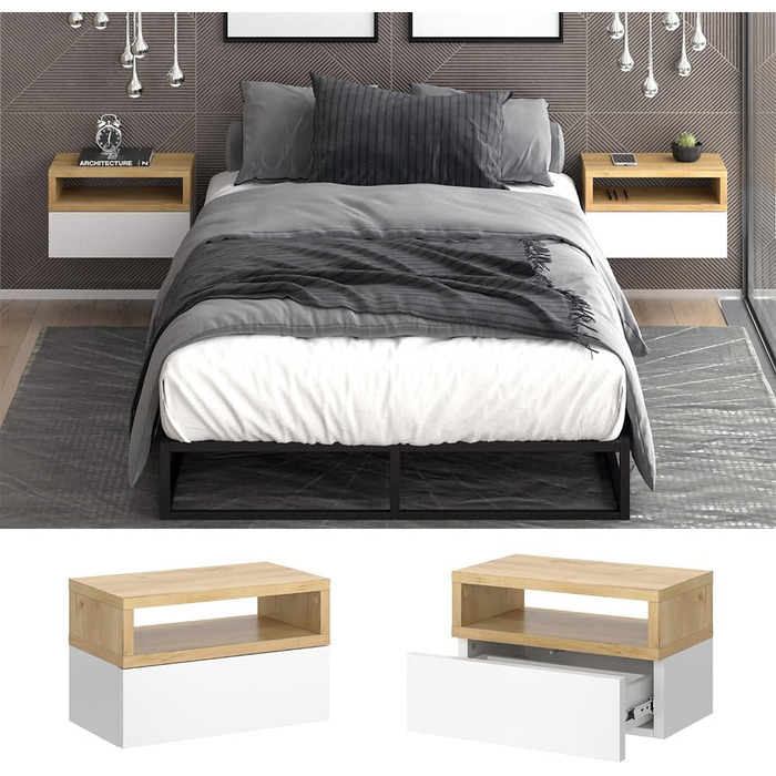 Тумба приліжкова Vicco Urbano, дуб золотистий/білий, 45 x 28 см Коричнева одномісна