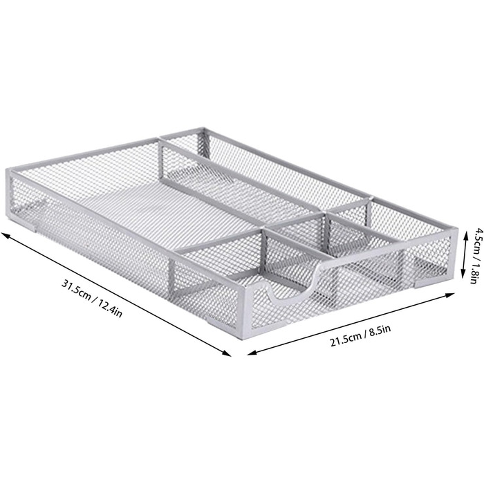 Органайзер для шухляд столу, металева сітка, органайзер для офісних шухляд з 5 відділеннями, коробка для зберігання на столі, для дому, шкільного приладдя, 31,9 x 21,6 см (сріблястий)