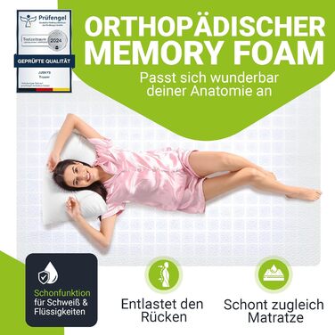 Наматрацник Juskys 180x200 см з піни з ефектом пам&39яті, 7 зон, ортопедичний та повітропроникний, висота 7 см, H2 - H3, чохол можна прати, наматрацник, наматрацник 180 x 200 см