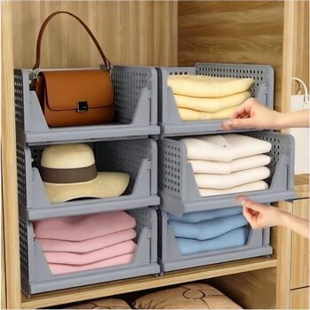 Комплект органайзерів для гардеробу з 4 предметів, компактний органайзер для гардеробу, багатофункціональний складний ящик із шухлядами, для спальні, кухні, ванної кімнати, офісу, гардеробу (темно-сірий)